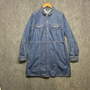 Frye Denim Shirt Dress Women XL Blue Long Sleeve Button Front Pockets 110041577
